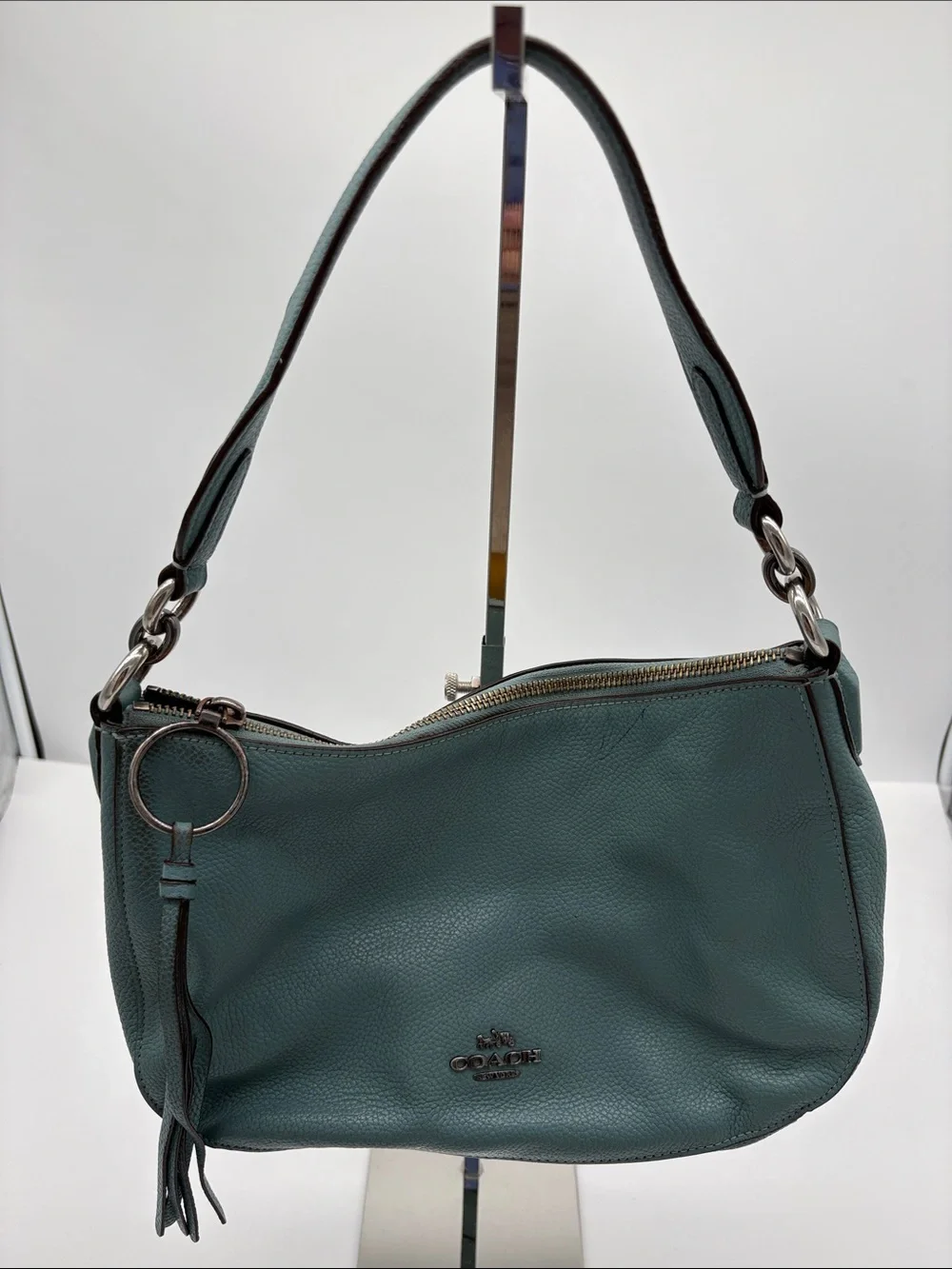 Coach Sutton Teal Pebbled Leather Detachable Crossbody Strap BLEMISH